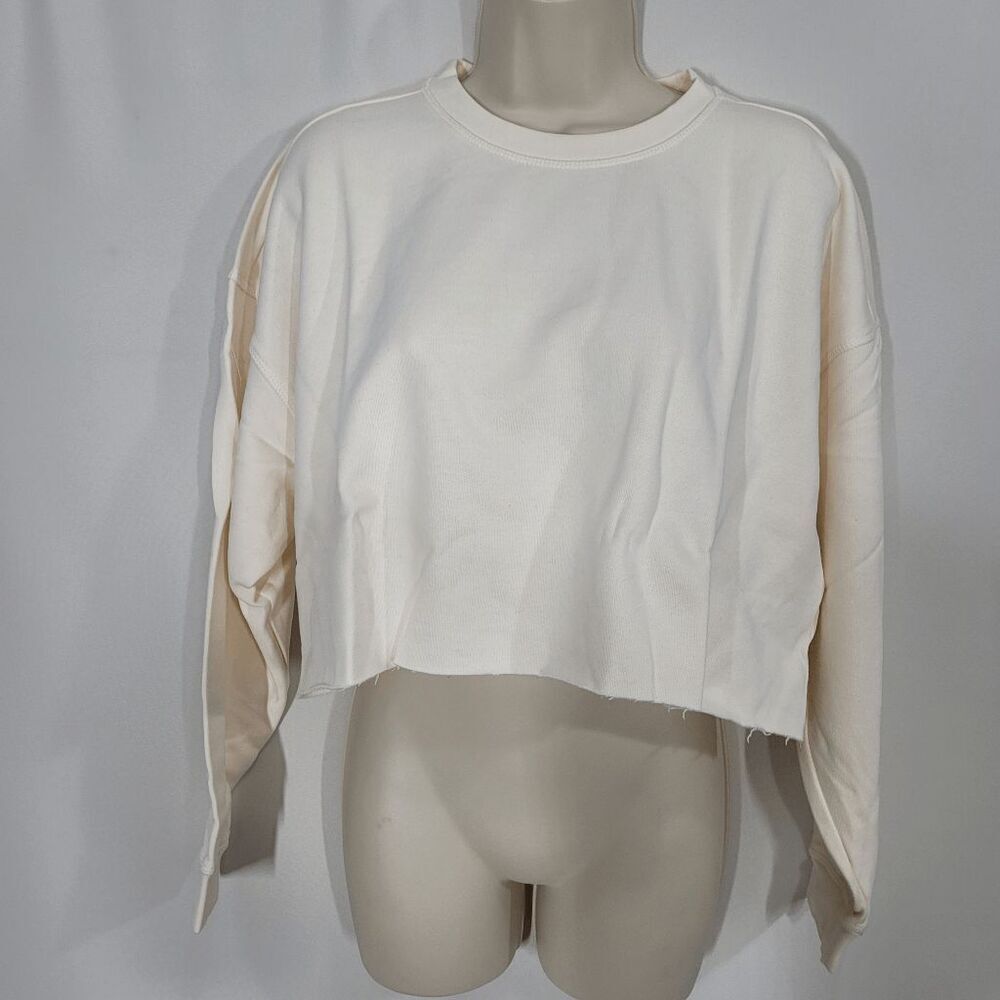 WeWoreWhat Solid Off White Cropped Raw Hem Sweatshirt Small